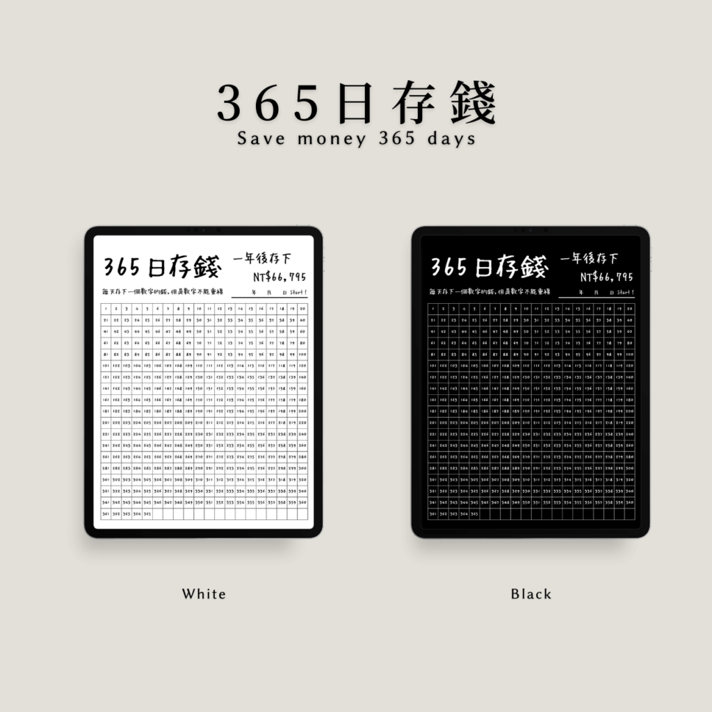 💰365日存錢表｜簡單理財模板｜存錢理財計畫｜Goodnotes模板｜Notability模板｜電子手帳 | +N 電子雜貨店